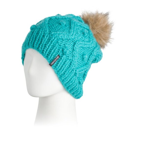 TURTLE FUR Turquoise Piper Beanie With Pom Accent - Picture 1 of 2